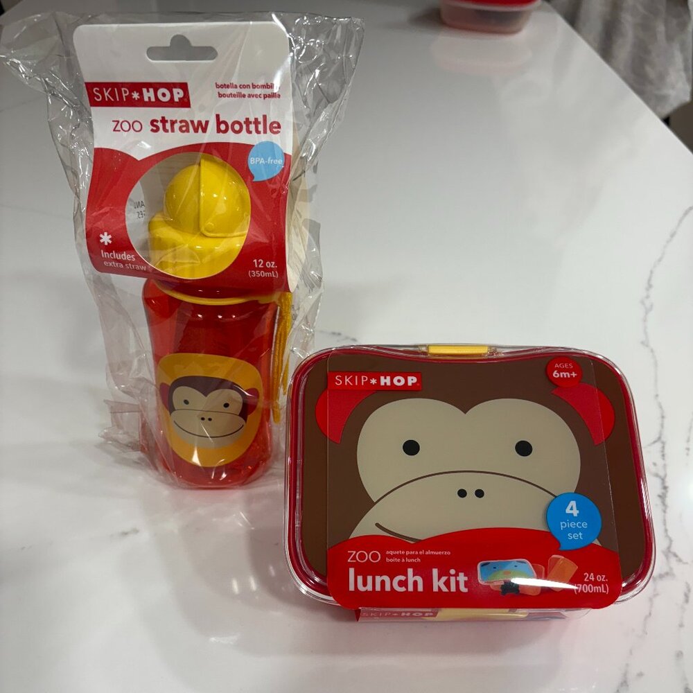 Skip*Hop ZOO Straw Bottle & Lunch Kit Monkey Set